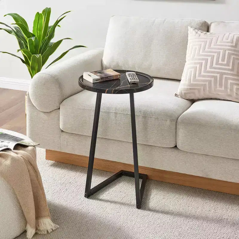 Danya B. 23,3x15,75 Table d'appoint de canapé ronde Addison avec pied piédestal en métal moderne