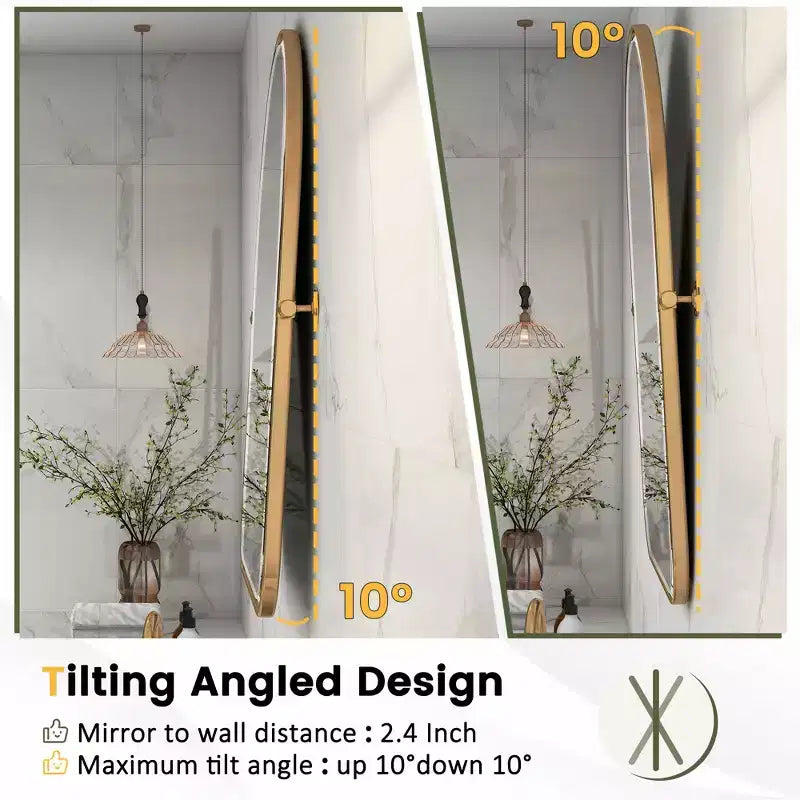 Dovelina Arched Metal Frame Pivot Decorative Wall Mirror with Rounded Corners Frame 36x24(Set of 2)-Gold