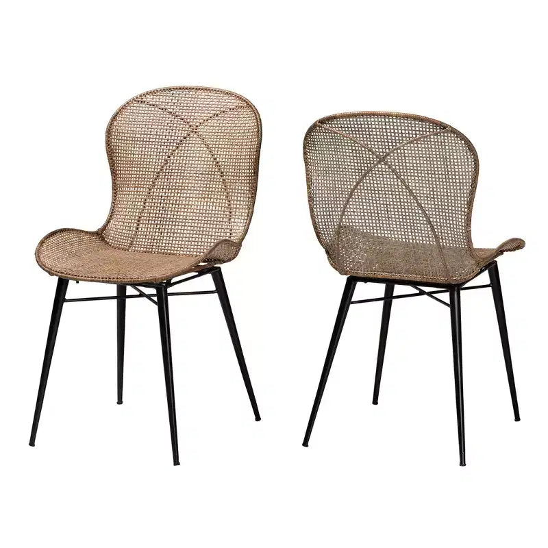 bali & pari Sabelle Lot de chaises de salle à manger Japandi en rotin et métal gris délavé