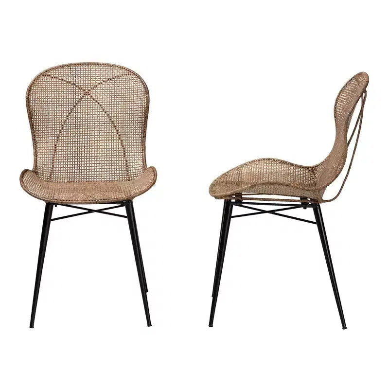 bali & pari Sabelle Lot de chaises de salle à manger Japandi en rotin et métal gris délavé