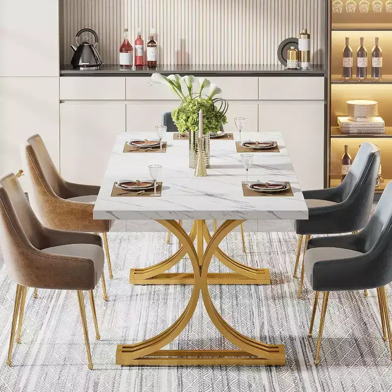 Lantine 63-inch Rectangular Dining Table for 4 to 6, Modern Dinner Table for Dining Room, Kitchen, Living Room