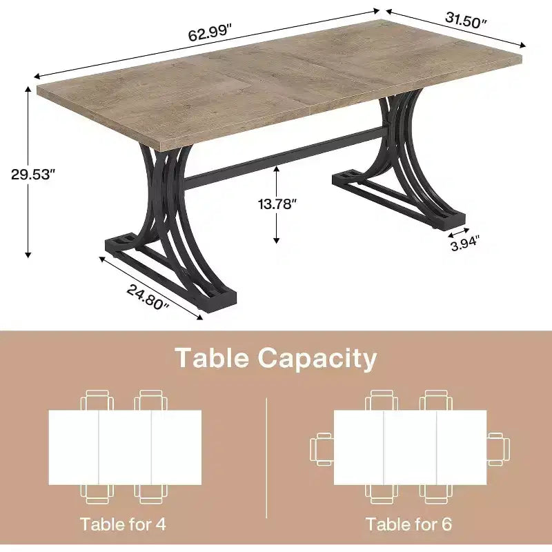 Lantine 63-inch Rectangular Dining Table for 4 to 6, Modern Dinner Table for Dining Room, Kitchen, Living Room