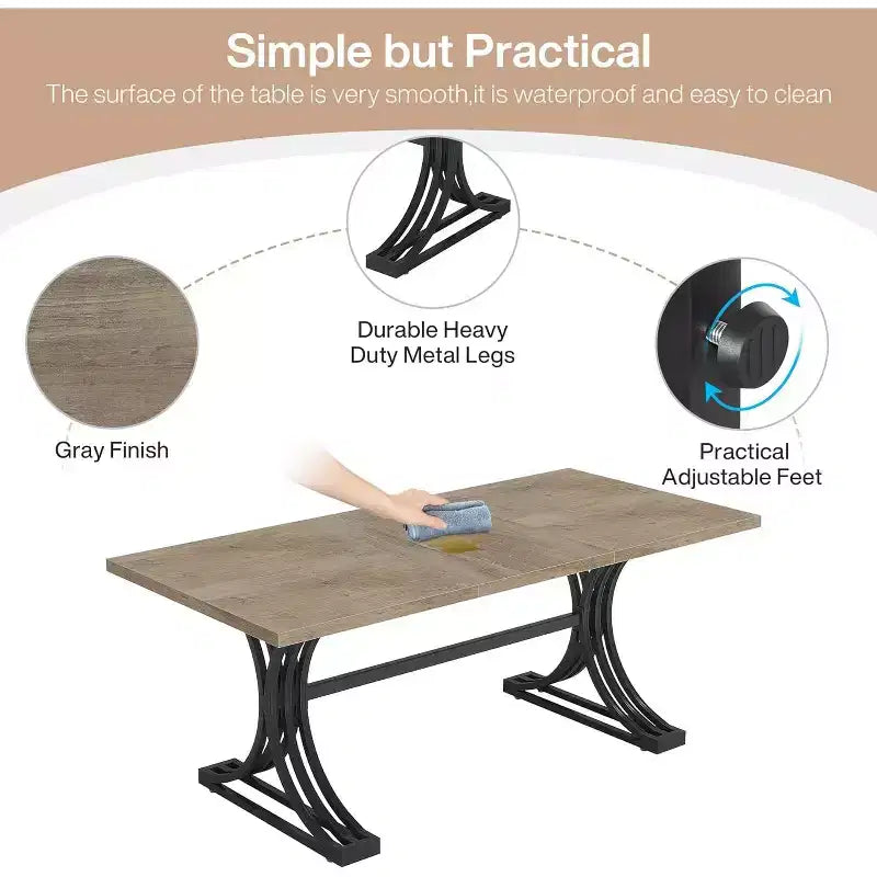 Lantine 63-inch Rectangular Dining Table for 4 to 6, Modern Dinner Table for Dining Room, Kitchen, Living Room