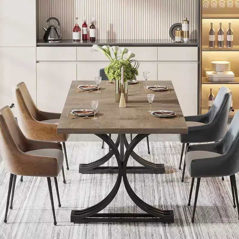 Lantine 63-inch Rectangular Dining Table for 4 to 6, Modern Dinner Table for Dining Room, Kitchen, Living Room