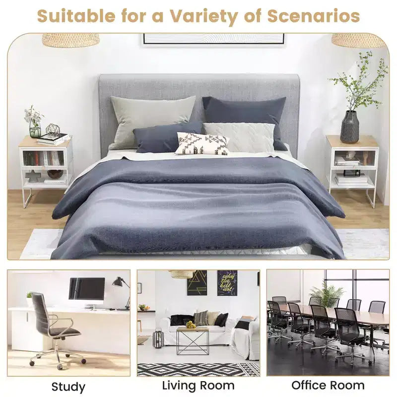 Costway 1/2 PCS Home Nightstand 3-Tier Storage Table with Open Shelf Heavy-duty Metal Frame