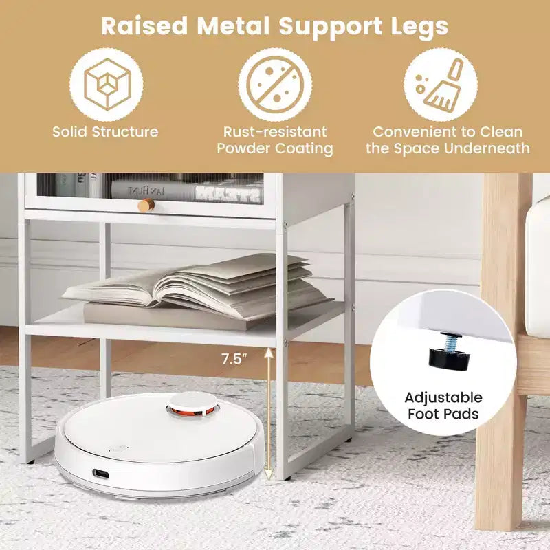 Costway 1/2 PCS Home Nightstand 3-Tier Storage Table with Open Shelf Heavy-duty Metal Frame
