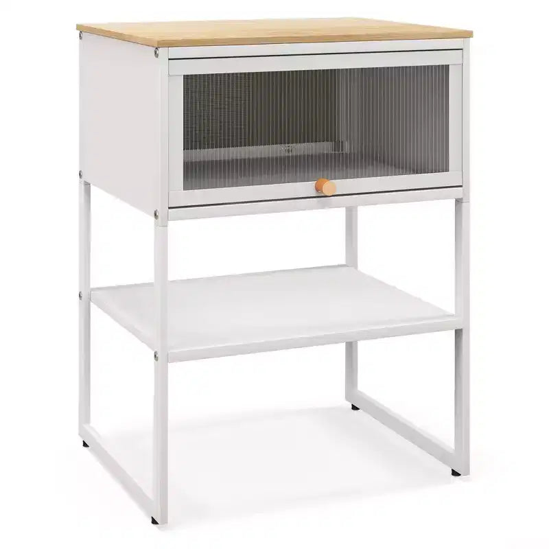 Costway 1/2 PCS Home Nightstand 3-Tier Storage Table with Open Shelf Heavy-duty Metal Frame