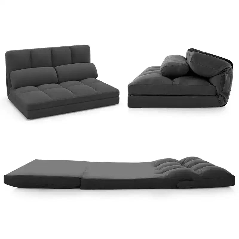 Costway Floor Sofa Bed with 2 Pillows 6 Positions Adjustable Backrest Velvet Cover Dark Grey/Light Grey