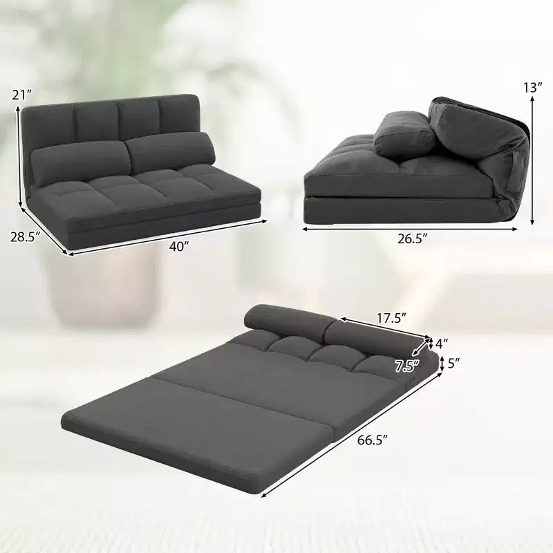 Costway Floor Sofa Bed with 2 Pillows 6 Positions Adjustable Backrest Velvet Cover Dark Grey/Light Grey