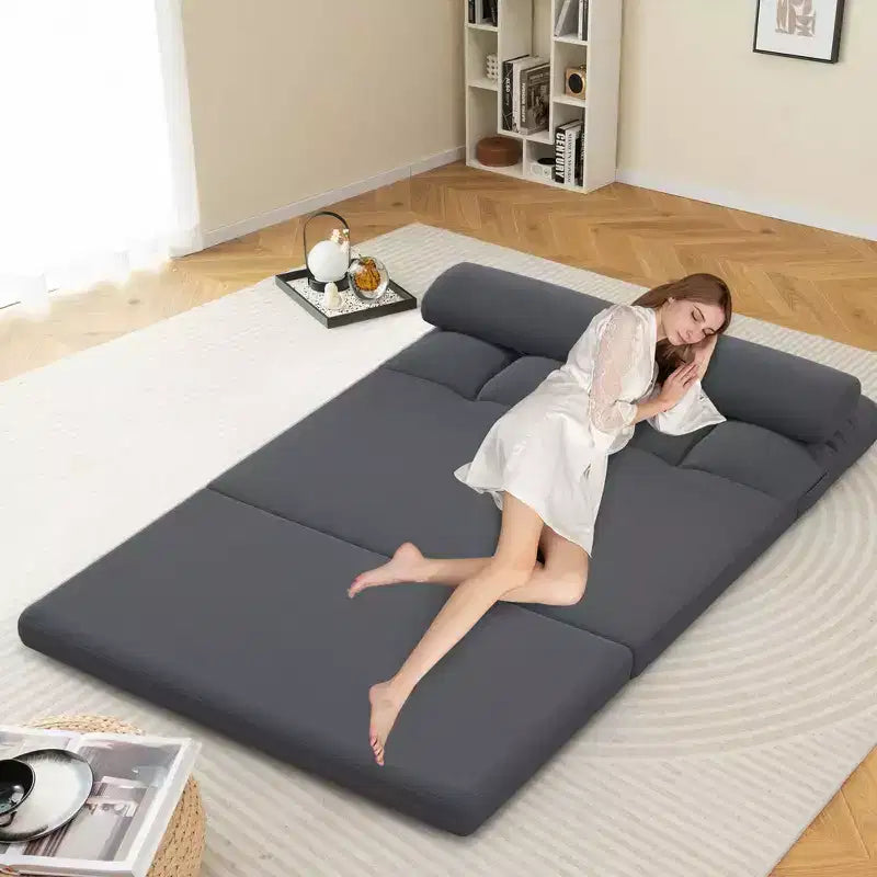 Costway Floor Sofa Bed with 2 Pillows 6 Positions Adjustable Backrest Velvet Cover Dark Grey/Light Grey