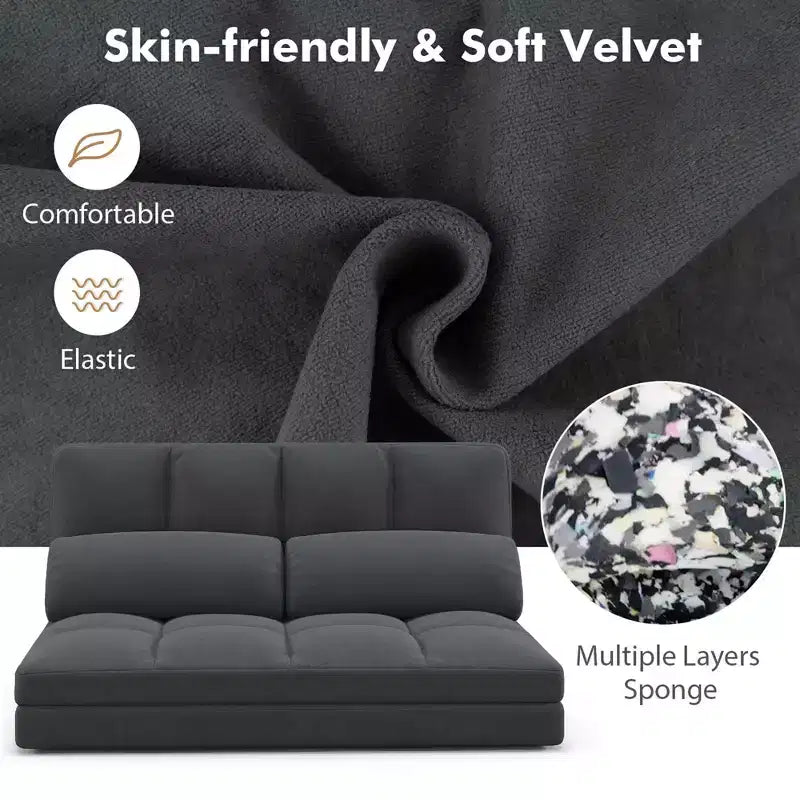 Costway Floor Sofa Bed with 2 Pillows 6 Positions Adjustable Backrest Velvet Cover Dark Grey/Light Grey