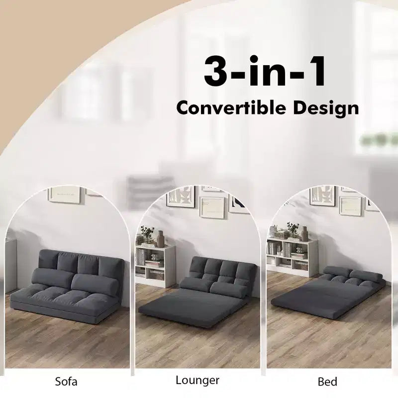 Costway Floor Sofa Bed with 2 Pillows 6 Positions Adjustable Backrest Velvet Cover Dark Grey/Light Grey