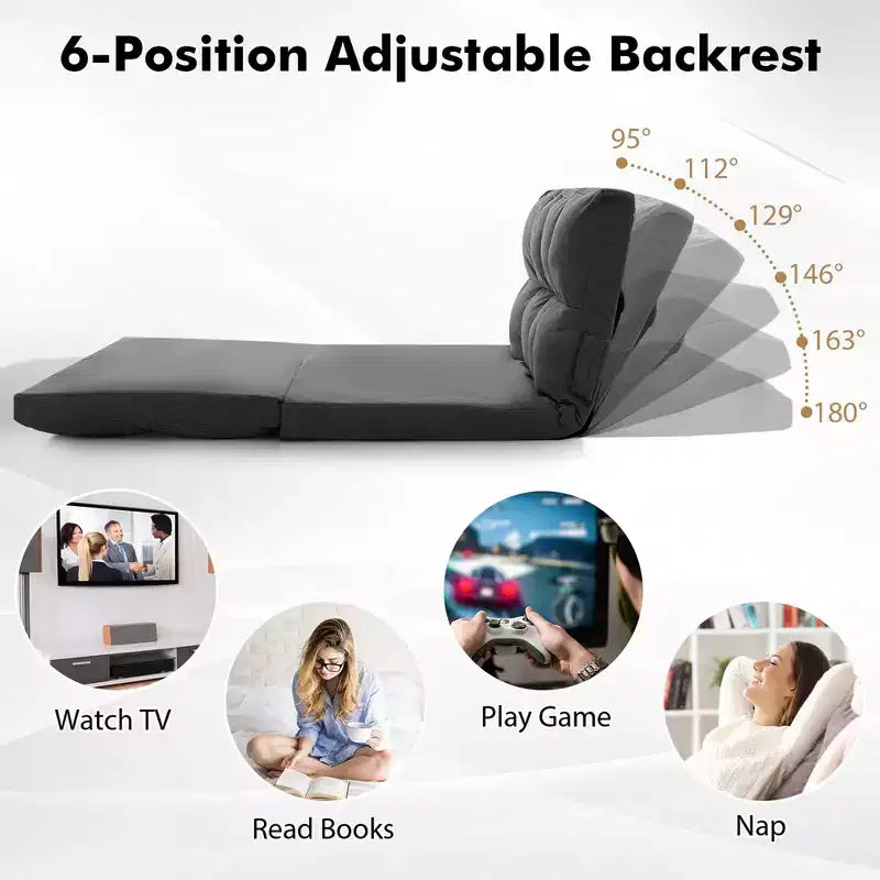 Costway Floor Sofa Bed with 2 Pillows 6 Positions Adjustable Backrest Velvet Cover Dark Grey/Light Grey