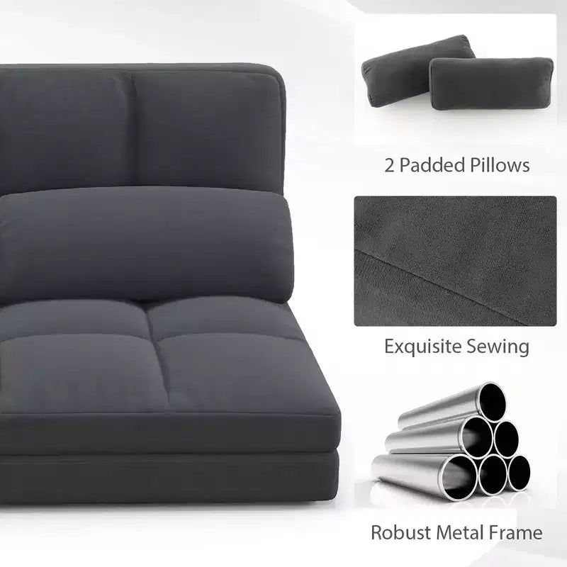 Costway Floor Sofa Bed with 2 Pillows 6 Positions Adjustable Backrest Velvet Cover Dark Grey/Light Grey