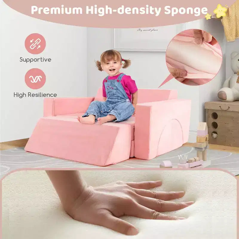 Costway Kids Modular Play Sofa 8 PCS with Detachable Cover for Playroom & Bedroom Indoor Pink/Grey