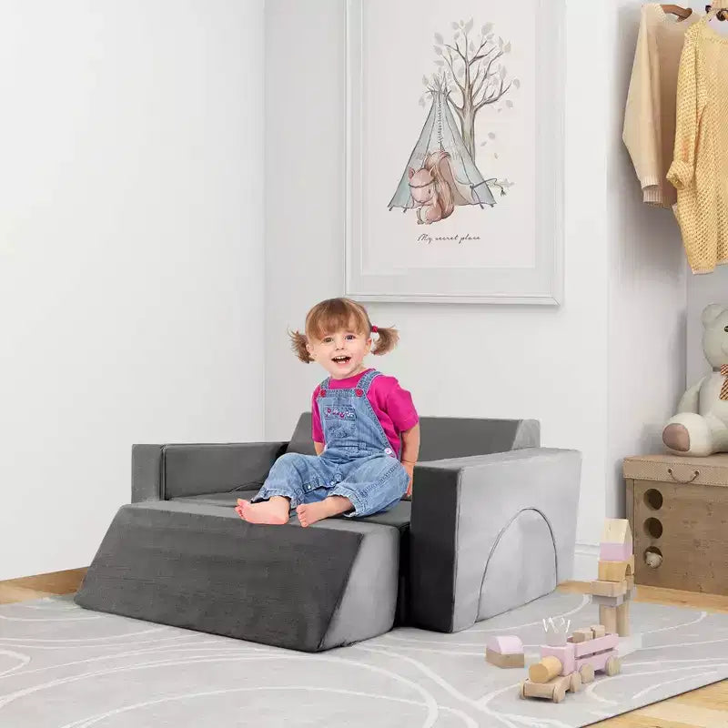 Costway Kids Modular Play Sofa 8 PCS with Detachable Cover for Playroom & Bedroom Indoor Pink/Grey