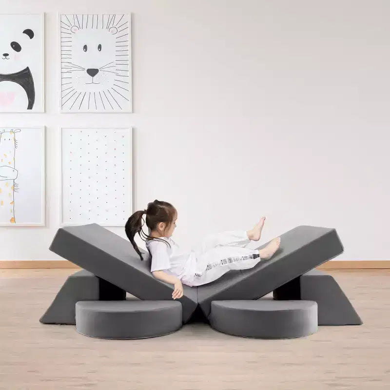 Costway Kids Modular Play Sofa 8 PCS with Detachable Cover for Playroom & Bedroom Indoor Pink/Grey
