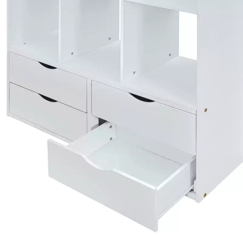Twin/Full Size Loft Bed with Large Shelves, Writing Desk and LED Light 4A - ModernLuxe