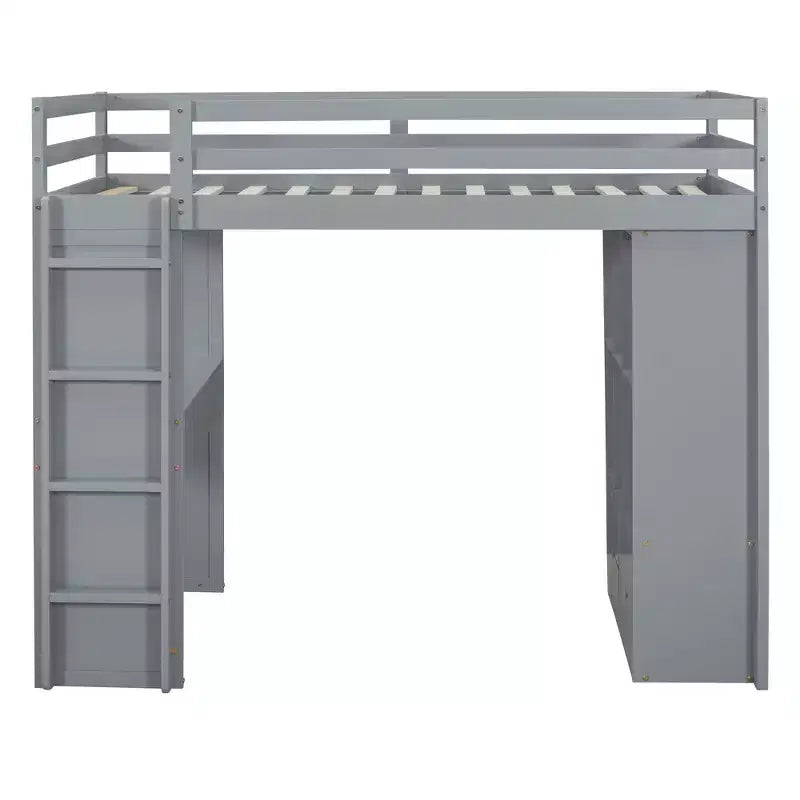 Twin/Full Size Loft Bed with Large Shelves, Writing Desk and LED Light 4A - ModernLuxe