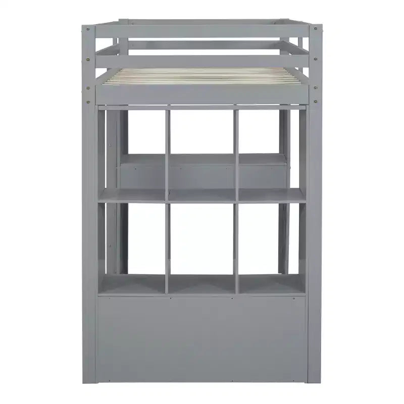 Twin/Full Size Loft Bed with Large Shelves, Writing Desk and LED Light 4A - ModernLuxe
