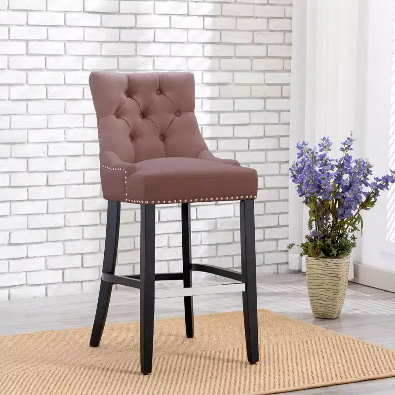 WestinTrends 29 Linen Fabric Tufted Buttons Upholstered Wingback Bar Stool, Brown