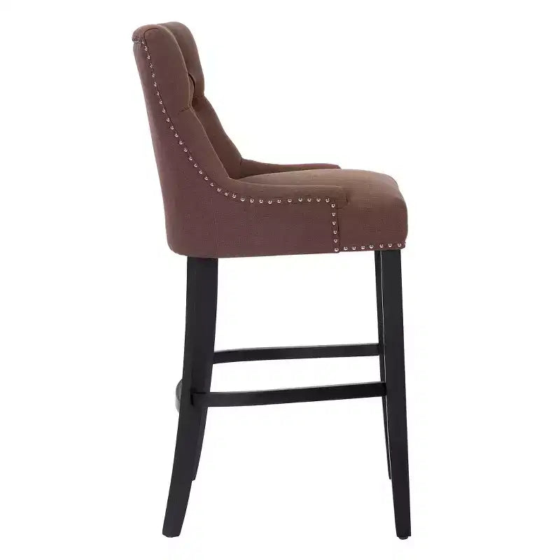 WestinTrends 29 Linen Fabric Tufted Buttons Upholstered Wingback Bar Stool, Brown