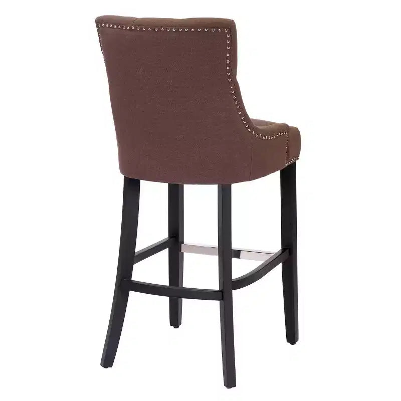 WestinTrends 29 Linen Fabric Tufted Buttons Upholstered Wingback Bar Stool, Brown