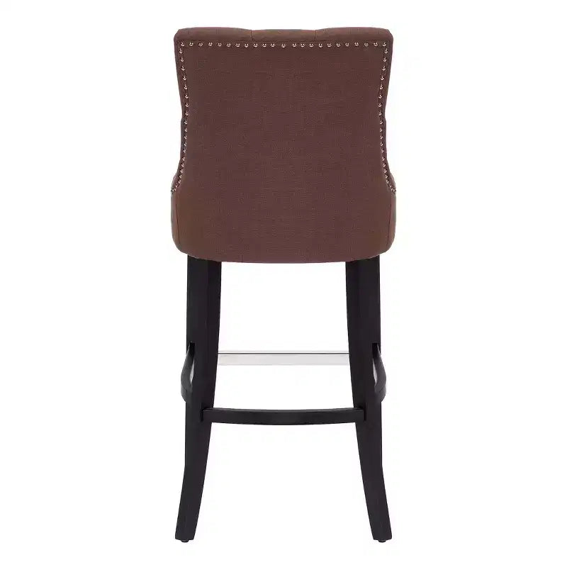 WestinTrends 29 Linen Fabric Tufted Buttons Upholstered Wingback Bar Stool, Brown