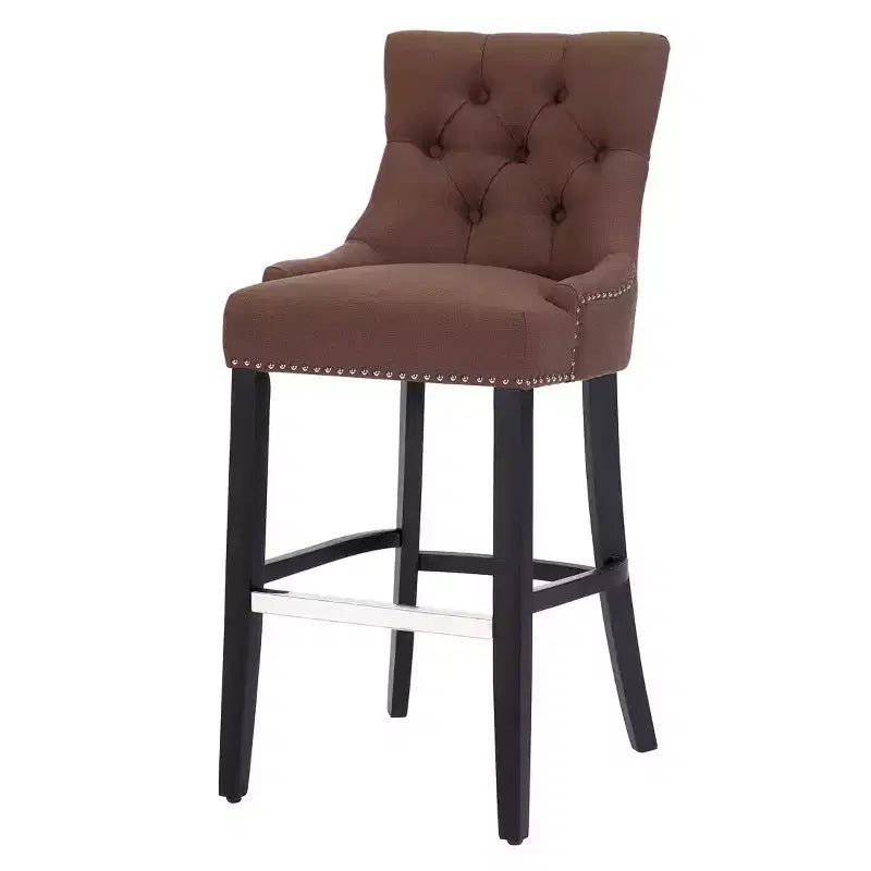 WestinTrends 29 Linen Fabric Tufted Buttons Upholstered Wingback Bar Stool, Brown