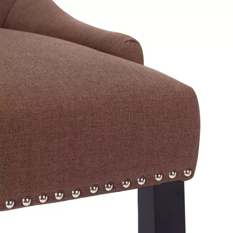 WestinTrends 29 Linen Fabric Tufted Buttons Upholstered Wingback Bar Stool, Brown