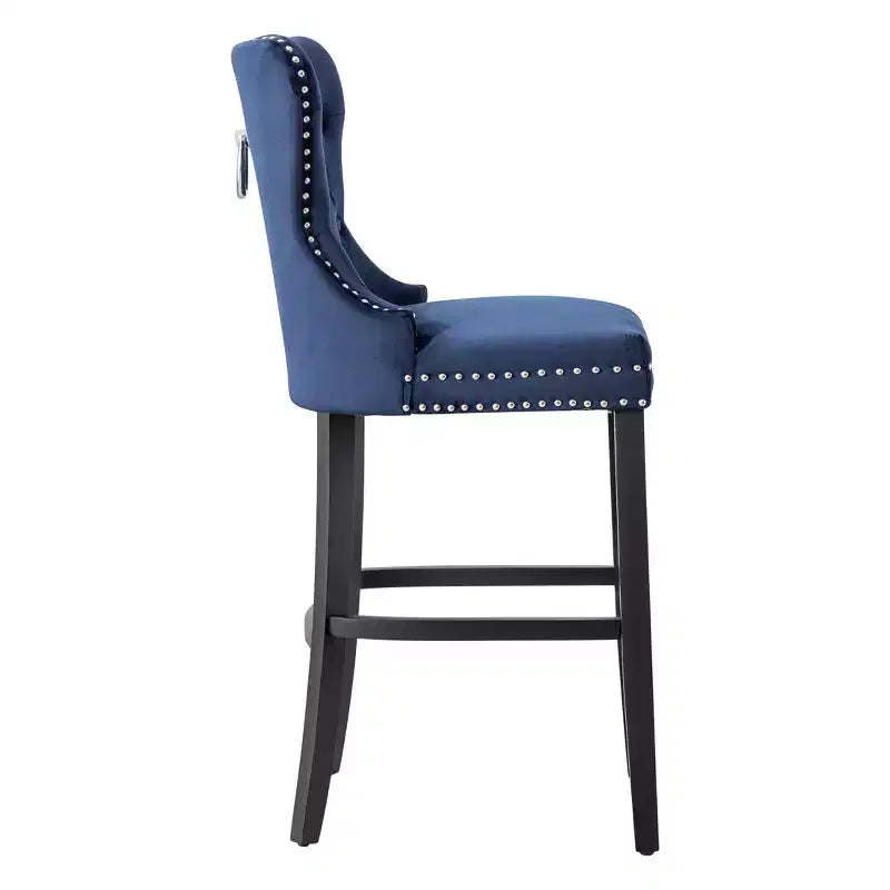 WestinTrends 29 Tufted Upholstered Velvet Bar Stool with Metal Footrest, Velvet Navy Blue