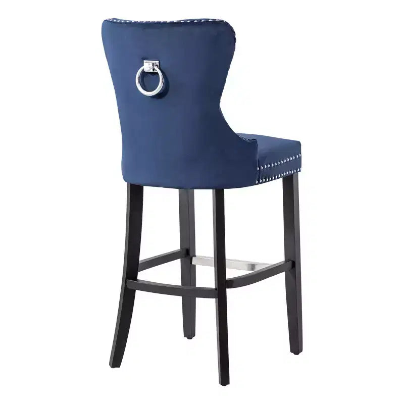 WestinTrends 29 Tufted Upholstered Velvet Bar Stool with Metal Footrest, Velvet Navy Blue