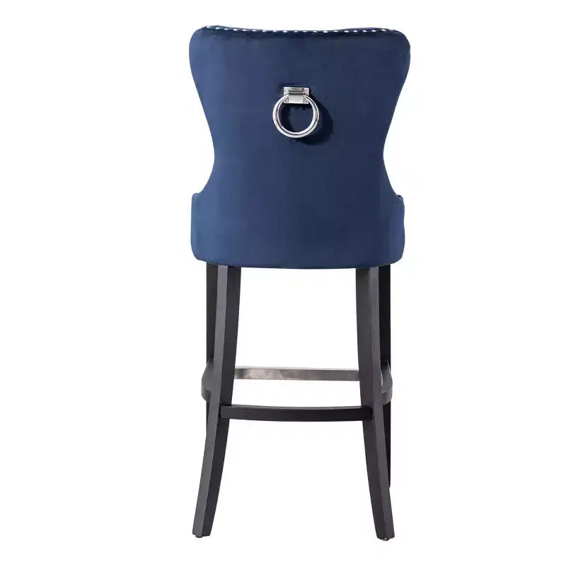 WestinTrends 29 Tufted Upholstered Velvet Bar Stool with Metal Footrest, Velvet Navy Blue