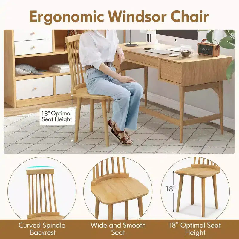 Costway Windsor Chaises de Salle à Manger Lot de 2/4 Chaises de Salle à Manger avec Dossier Haut à Barreaux Naturel