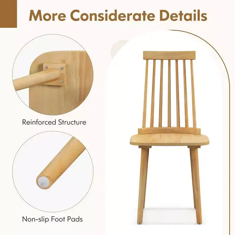 Costway Windsor Chaises de Salle à Manger Lot de 2/4 Chaises de Salle à Manger avec Dossier Haut à Barreaux Naturel