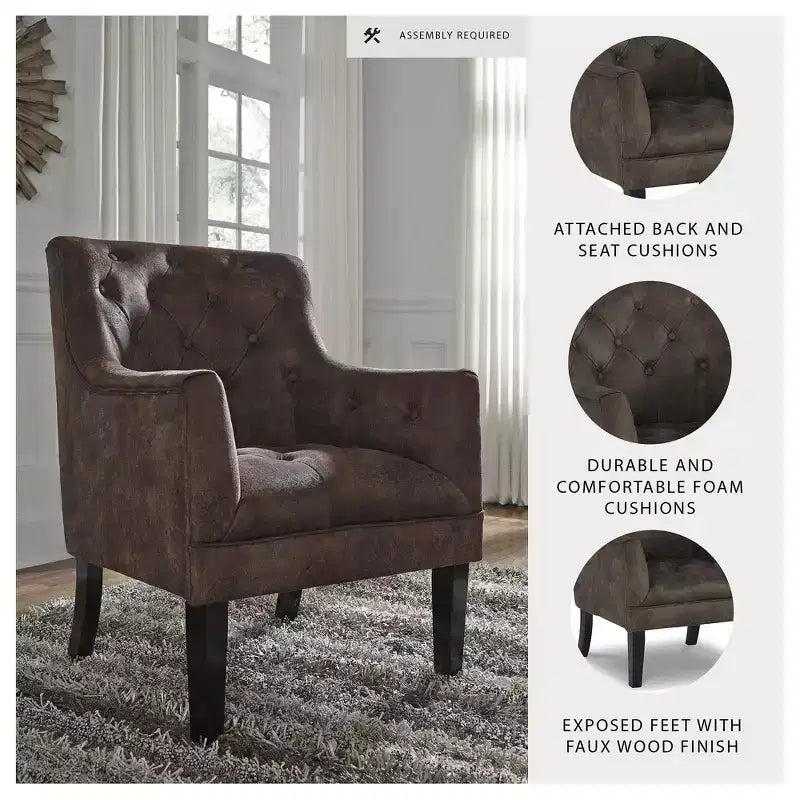 Signature Design by Ashley Drakelle, Fauteuil d'appoint en similicuir d'acajou, Fauteuil capitonné