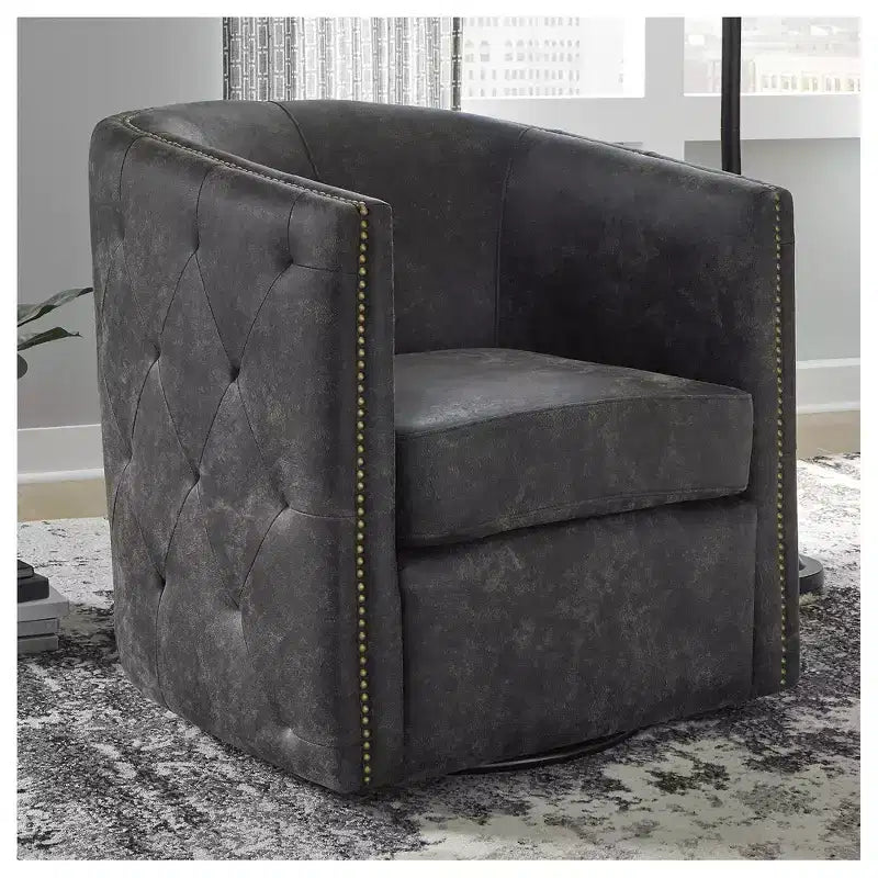Signature Design by Ashley Casual Brentlow Swivel Accent Chair, Distressed Black