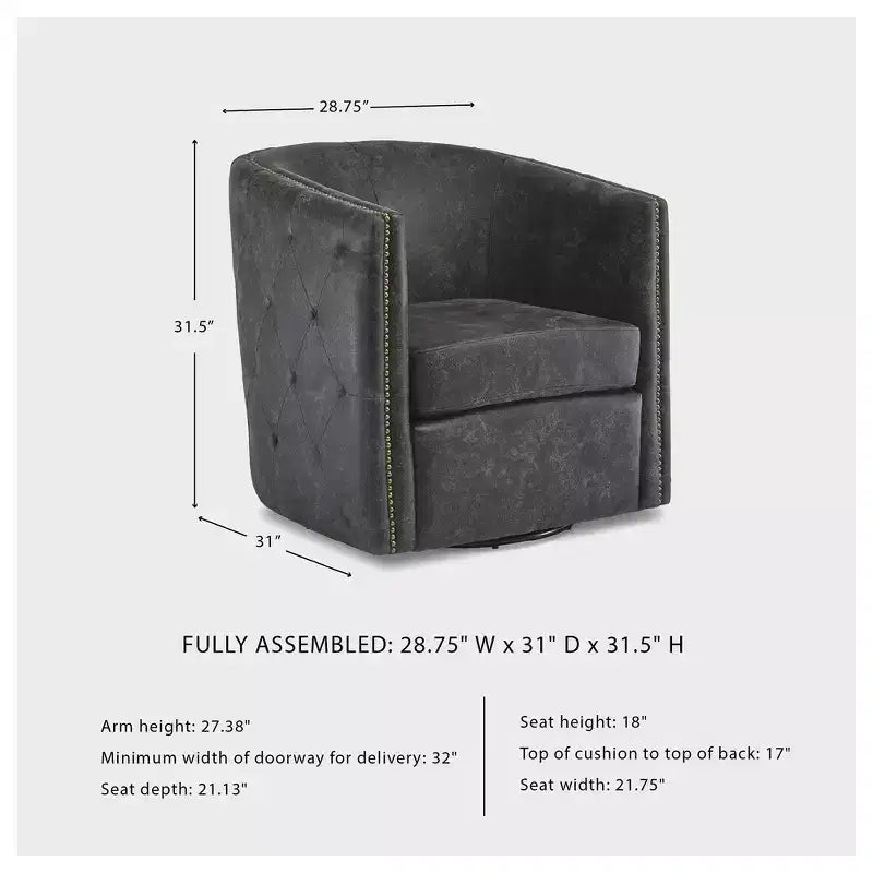 Signature Design by Ashley Casual Brentlow Swivel Accent Chair, Distressed Black