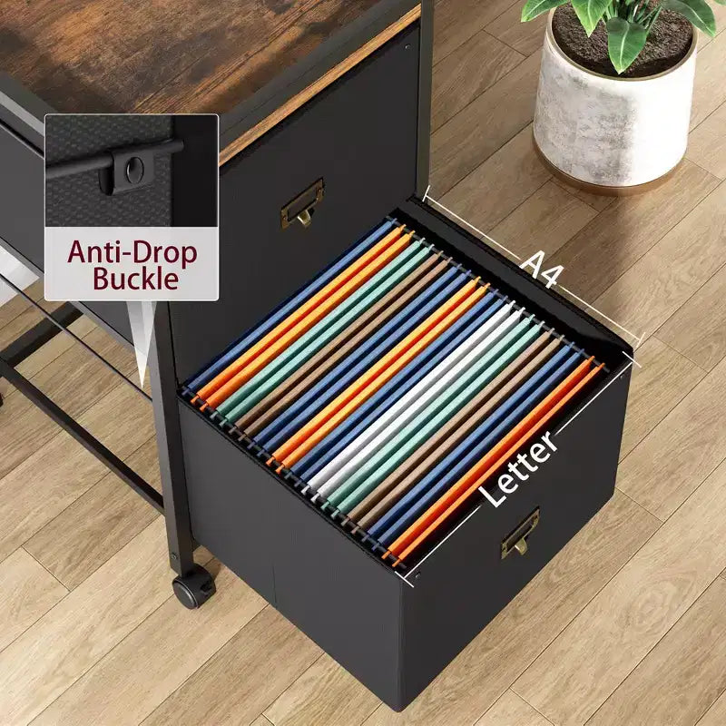 2 Drawer File Cabinet, Fabric Vertical File Cabinet with Wheels, Cabinet for Home Office Fits A4 or Letter Size, Small Under Desk Storage Cabinet