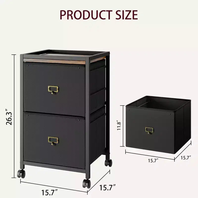 2 Drawer File Cabinet, Fabric Vertical File Cabinet with Wheels, Cabinet for Home Office Fits A4 or Letter Size, Small Under Desk Storage Cabinet