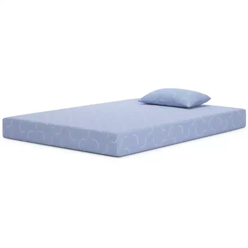 Signature Design by Ashley iKidz 7 Inch Firm Memory Foam Mattress with Stretch Knit Cover & Pillow Included, Blue Ocean