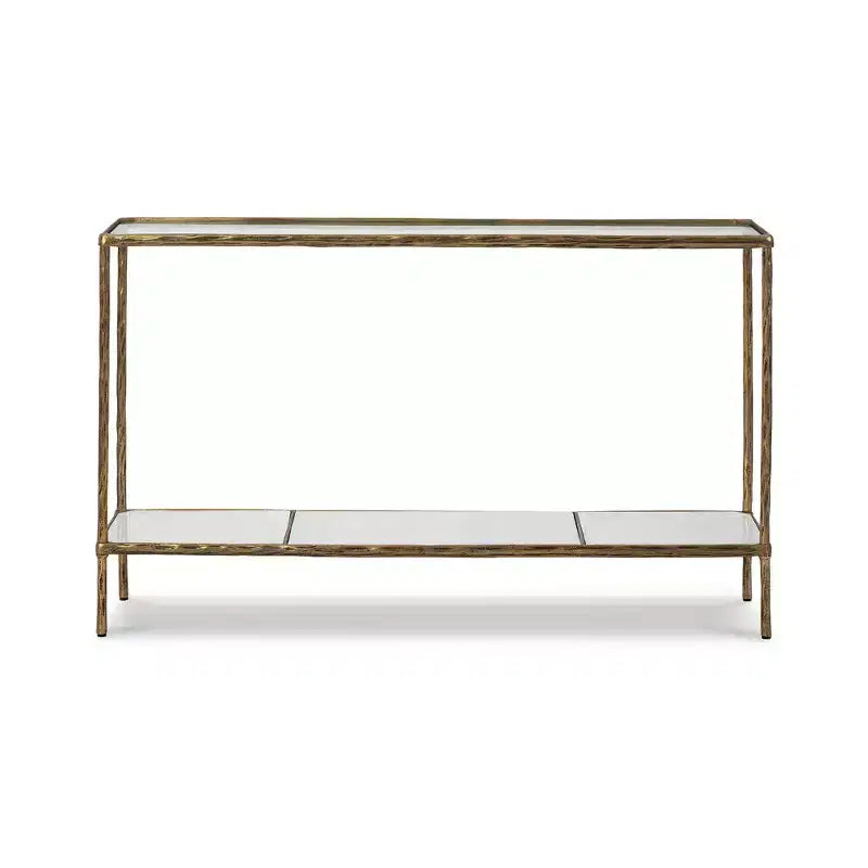 Signature Design by Ashley Ryandale Console Sofa Table, Antique Brass Finish with Glass Top & Marble Shelf