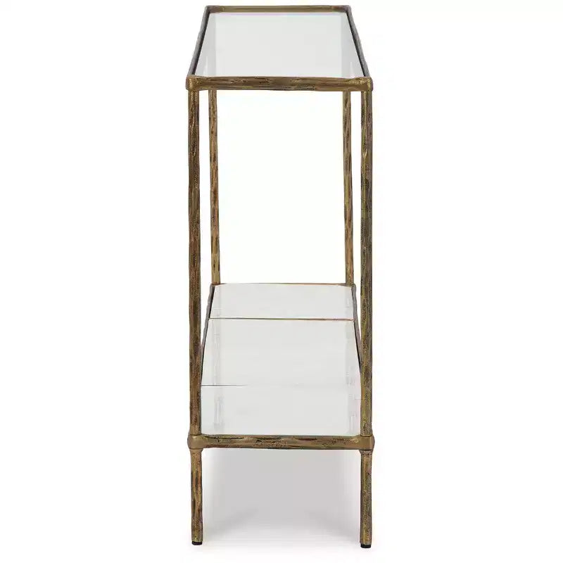 Signature Design by Ashley Ryandale Console Sofa Table, Antique Brass Finish with Glass Top & Marble Shelf