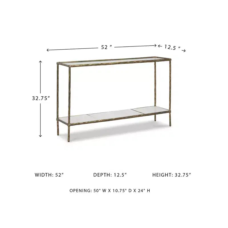 Signature Design by Ashley Ryandale Console Sofa Table, Antique Brass Finish with Glass Top & Marble Shelf