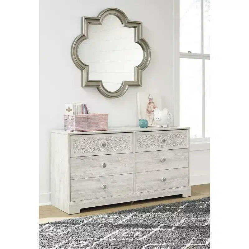 Signature Design by Ashley Casual Paxberry 6 Drawer Dresser, Whitewash