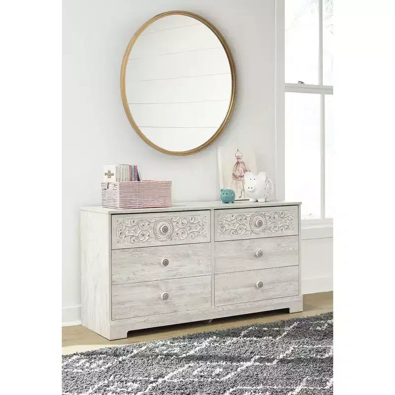 Signature Design by Ashley Casual Paxberry 6 Drawer Dresser, Whitewash