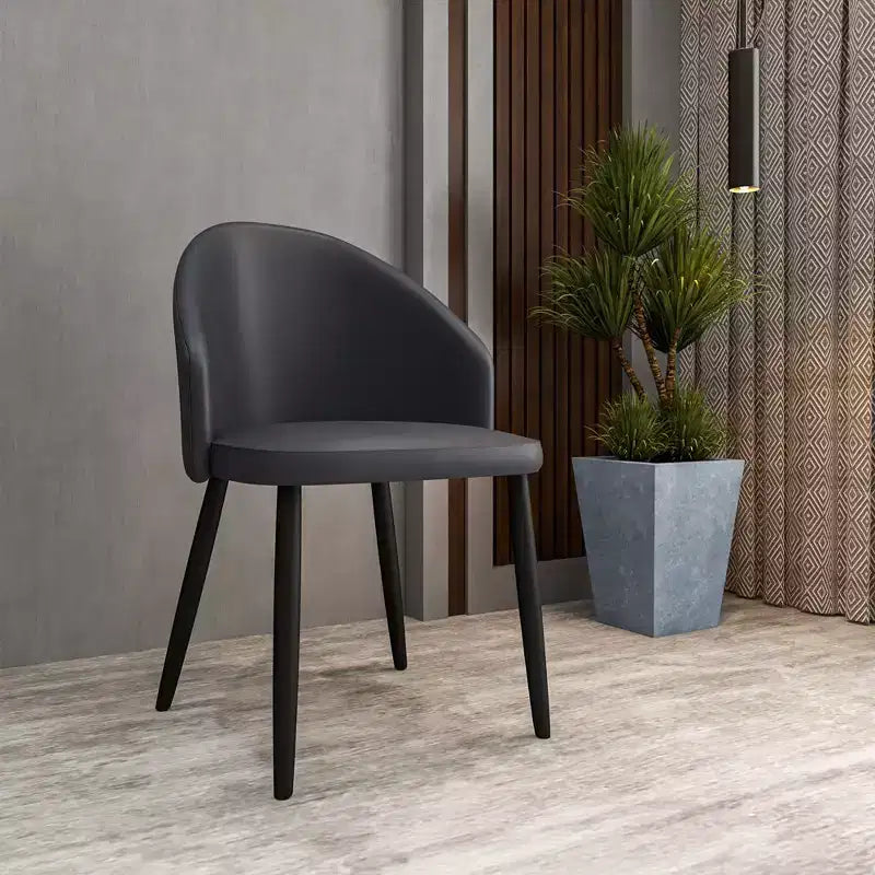 LeisureMod Paradiso Chaise Moderne Rembourrée Dossier Courbé, Pieds en Bois Massif Noir, Chaise d'Appoint Élégante et Confortable pour Salle à Manger, Cuisine et Salon