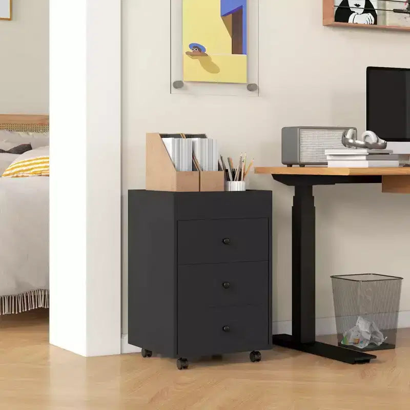 HOMCOM 3 Drawer Vertical File Cabinet, Mobile Filing Cabinet with Removable Tray, Under Desk Printer Stand with Storage for Home Office