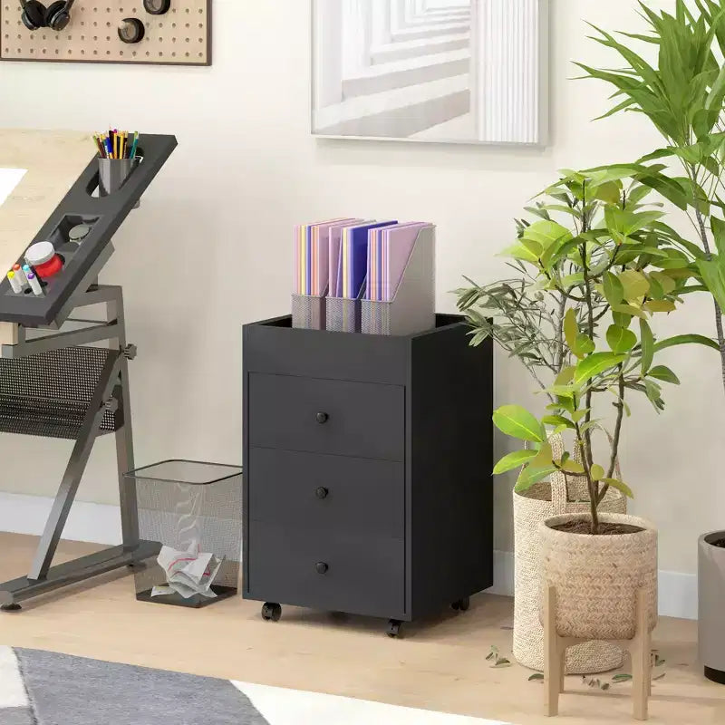 HOMCOM 3 Drawer Vertical File Cabinet, Mobile Filing Cabinet with Removable Tray, Under Desk Printer Stand with Storage for Home Office
