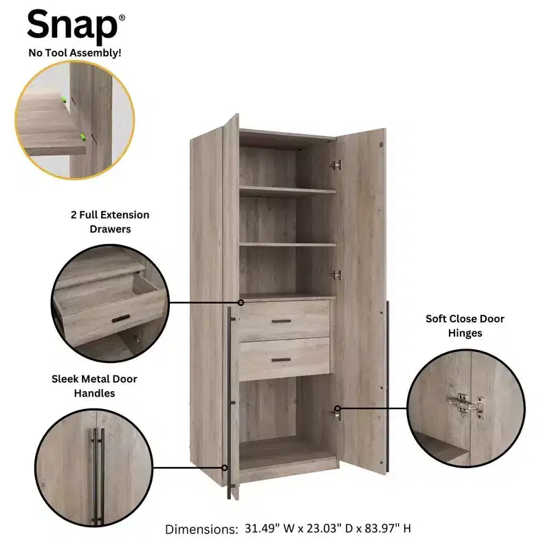 Armoire 2 Portes 5 Étagères Lee Manhattan Comfort